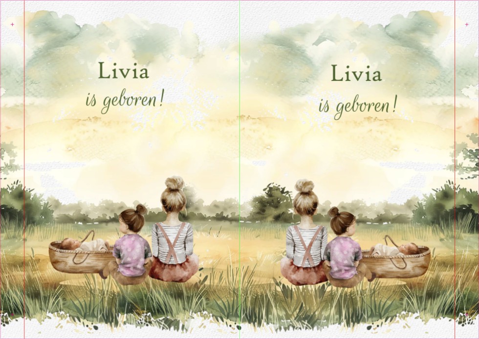 Geboortebord weiland met watercolor familie