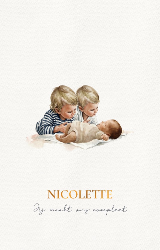 Geboortekaartje baby met grote tweeling broers