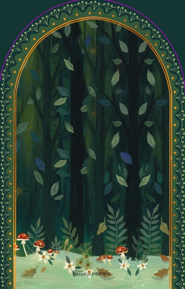 Bijzonder geboortekaartje met konijnen familie in het bos onder een paddenstoel. Met de hand geschilderd in prachtige sprekende kleuren. Illustratief geboortekaartje voor een jongen of een meisje.