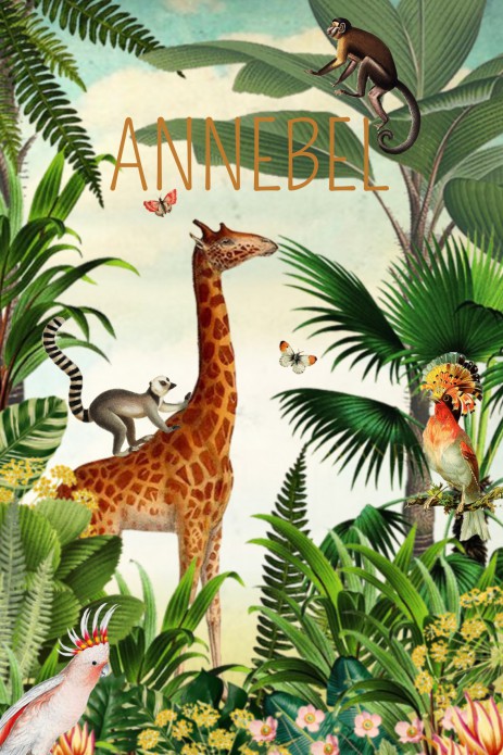 Geboortekaartje jungle met giraffe en aap voor