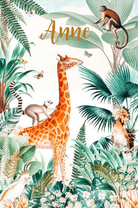 Geboortekaartje jungle met giraffe en aap met prachtige koperfolie details