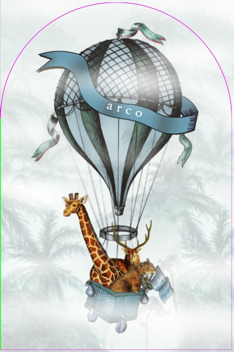 Geboortekaartje boogvorm met luchtballon in de jungle