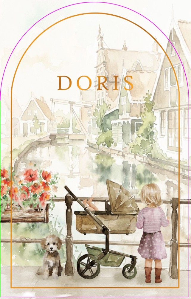 Geboortekaartje oud Hollands dorp met gezin