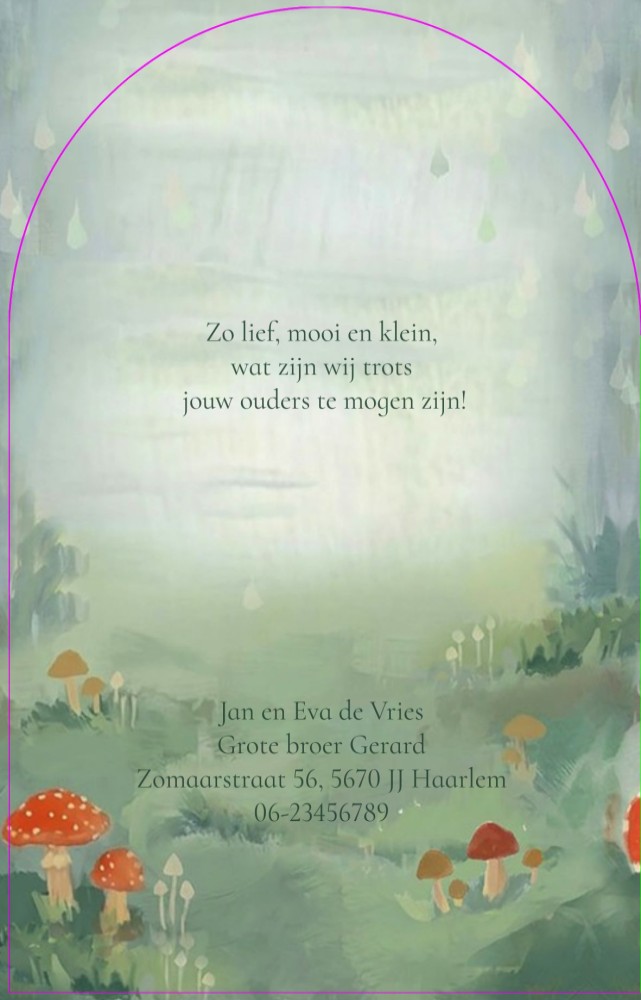 Geboortekaartje paddenstoel met wiegje