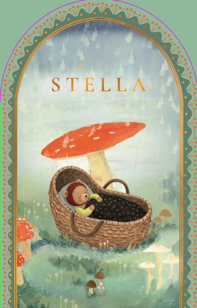 Geboortekaartje paddenstoel met wiegje