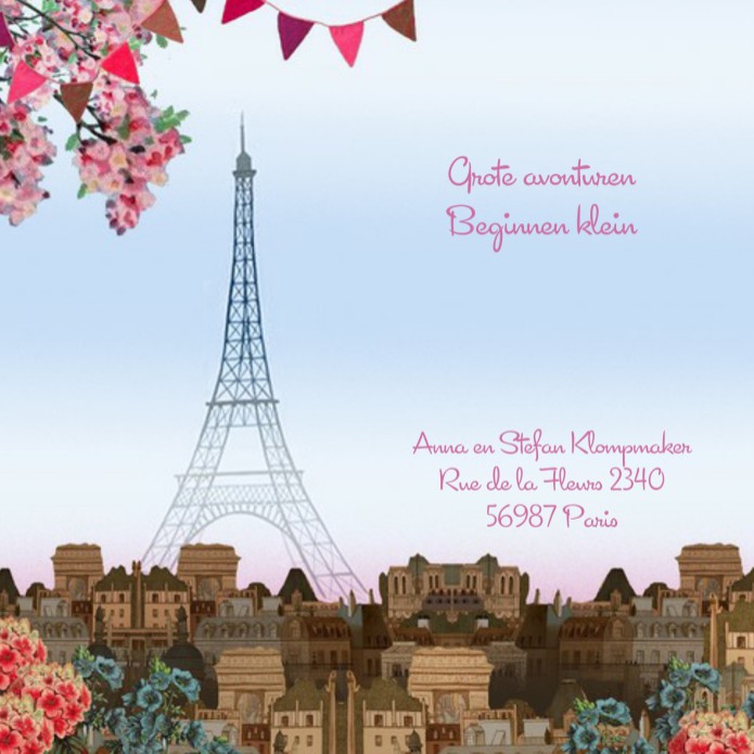 Geboortekaartje Parijs met Eiffeltoren binnen