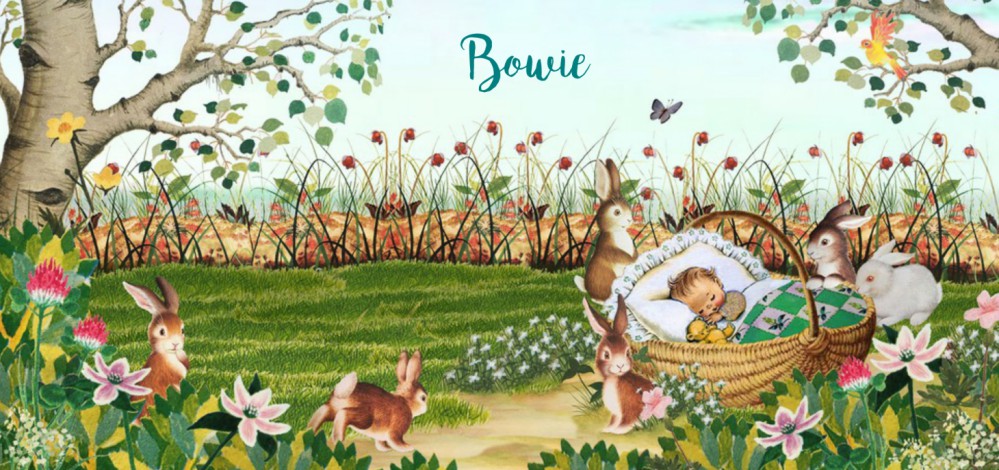 Geboortekaartje retro lente bos met konijnen en bloemen voor