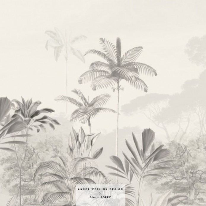 Geboortekaartje 'Tropical Wilderness' Beige van Annet Weelink Design achter
