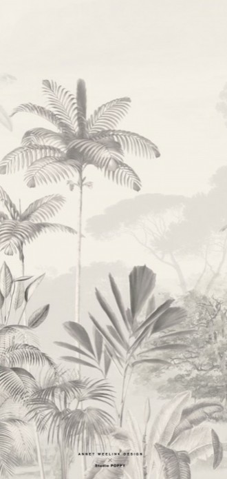 Geboortekaartje 'Tropical Wilderness beige' van Annet Weelink Design. achter