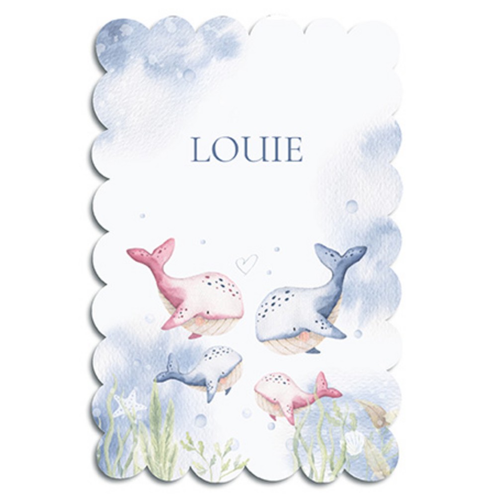 Geboortekaartje met lieve walvissen