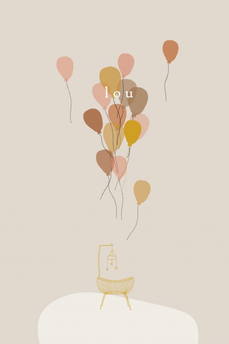 Geboortekaartje wiegje met ballonnen voor