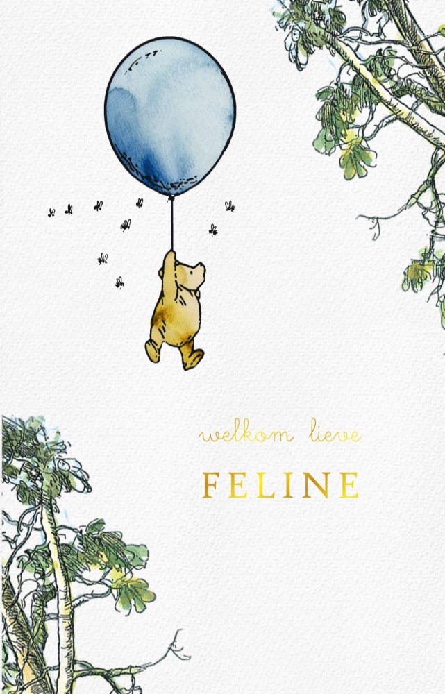 Geboortekaartje Winnie met ballon tussen de bomen