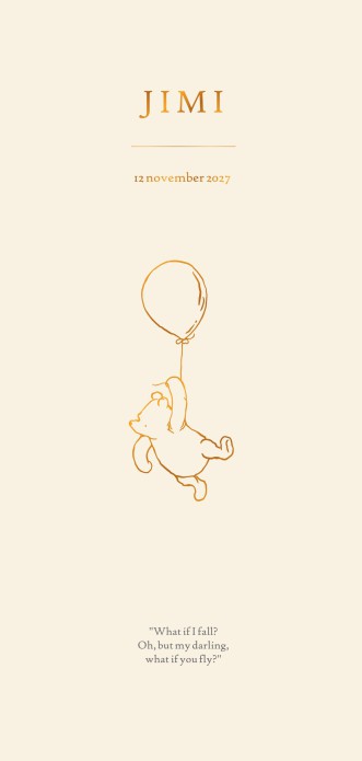Geboortekaartje Winnie the Pooh vliegt met ballon