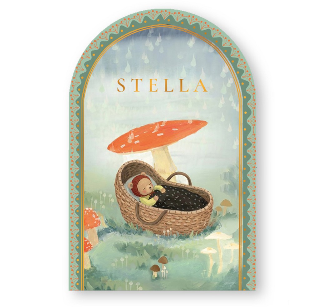 Geboortekaartje paddenstoel met wiegje