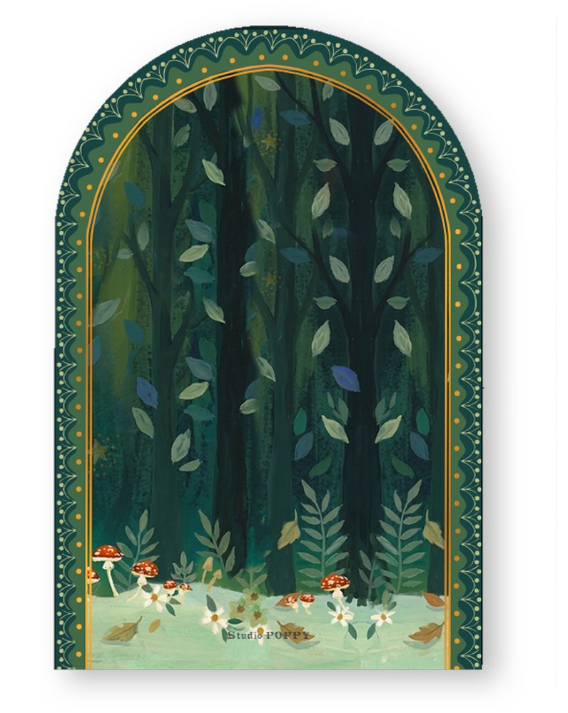 Bijzonder geboortekaartje met konijnen familie in het bos onder een paddenstoel. Met de hand geschilderd in prachtige sprekende kleuren. Illustratief geboortekaartje voor een jongen of een meisje.