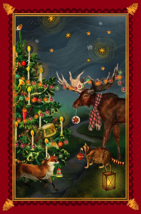 Kerstkaart met dieren