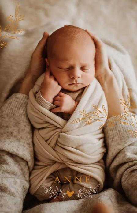 Geboortekaartje foto met foliedruk takjes