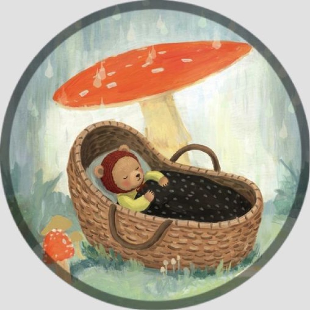 Sluitsticker mandje met paddenstoel