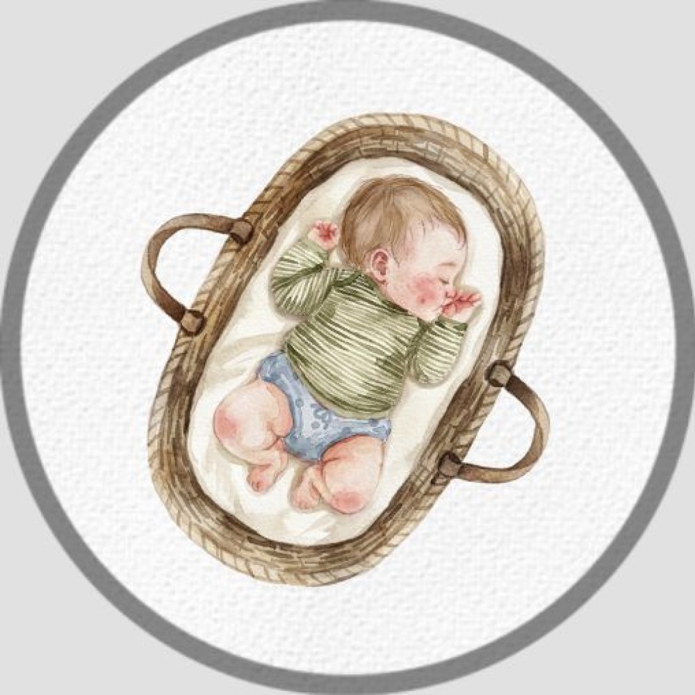 Sluitsticker waterverf baby in mand