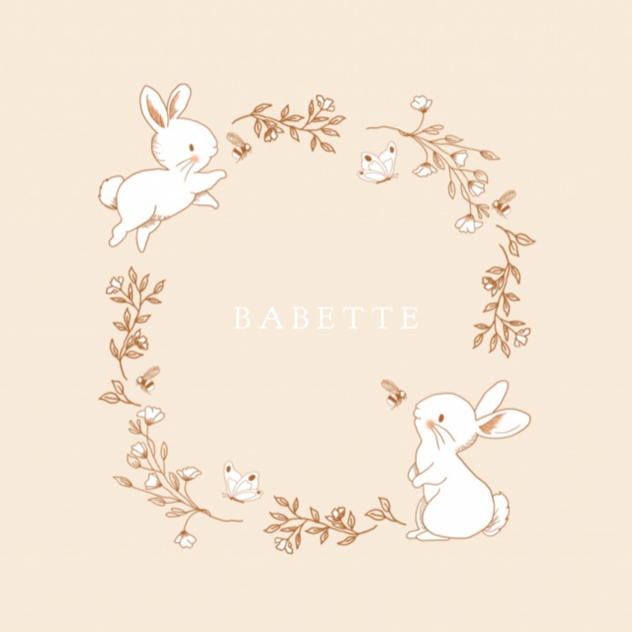 Vierkant geboortekaartje met lijntekening konijn meisje voor