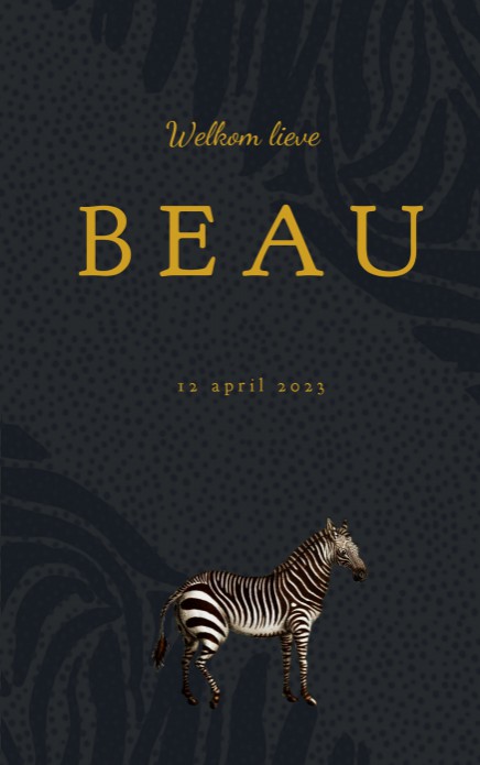 Zebra geboortekaartje met zebra print en goudfolie