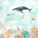 Geboortekaartje zee wereld onder water met walvis en inktvis achter